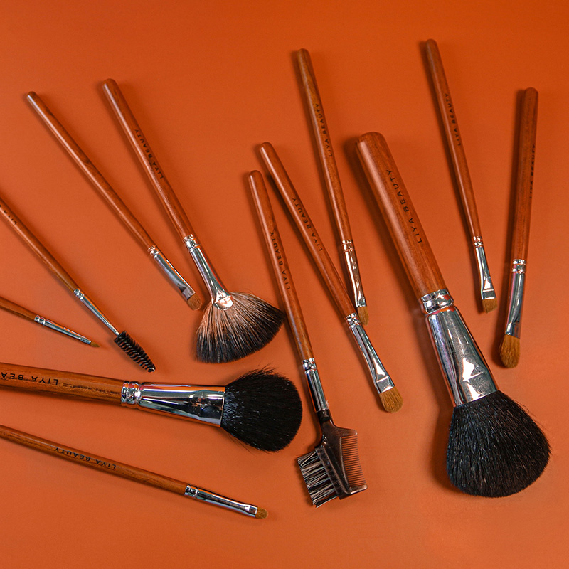 Origin wood texture brush soft dense makeup brushes wholesale