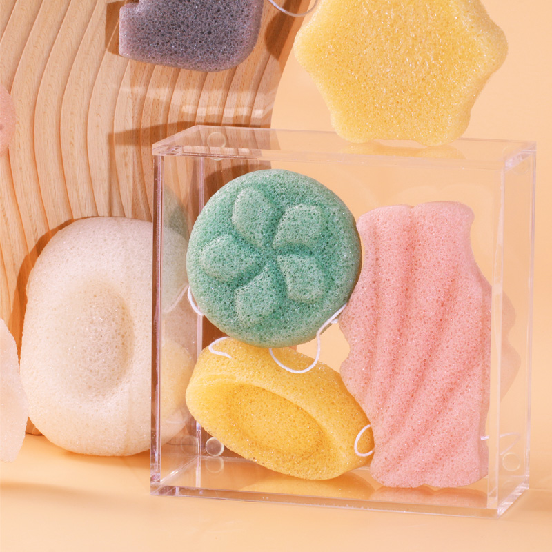 Makeup removal puff face exfoliator with green tea extract konjac cleansing sponge biodegradable