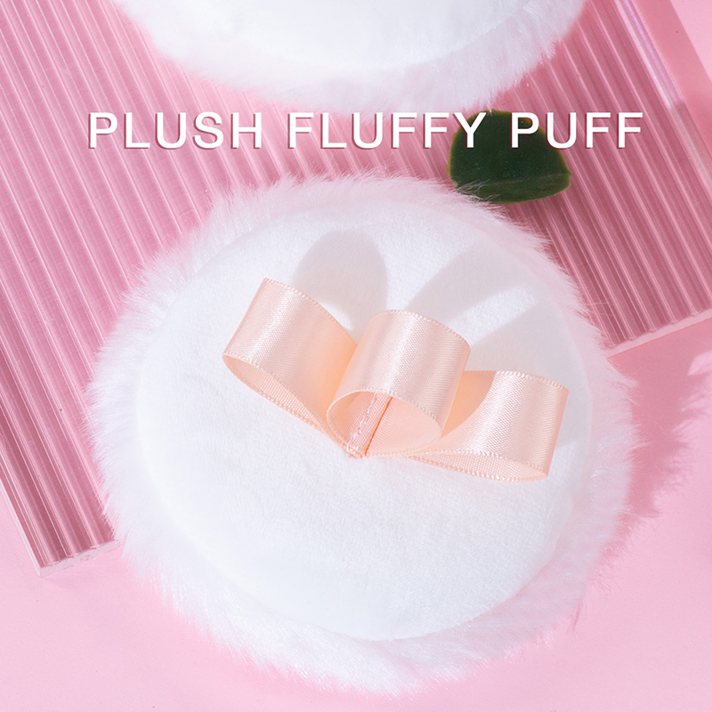 White fluffy velour makeup puff professional body shimmer powder puff with bowknot
