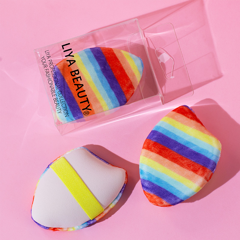 New plush fiber define silicone makeup puff dual side foundation sponges with reversible elastic band
